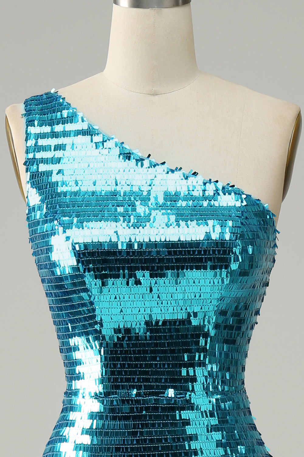 Glitzernde blaues Pailletten Eine schulter langes Ballkleid mit Schlitz