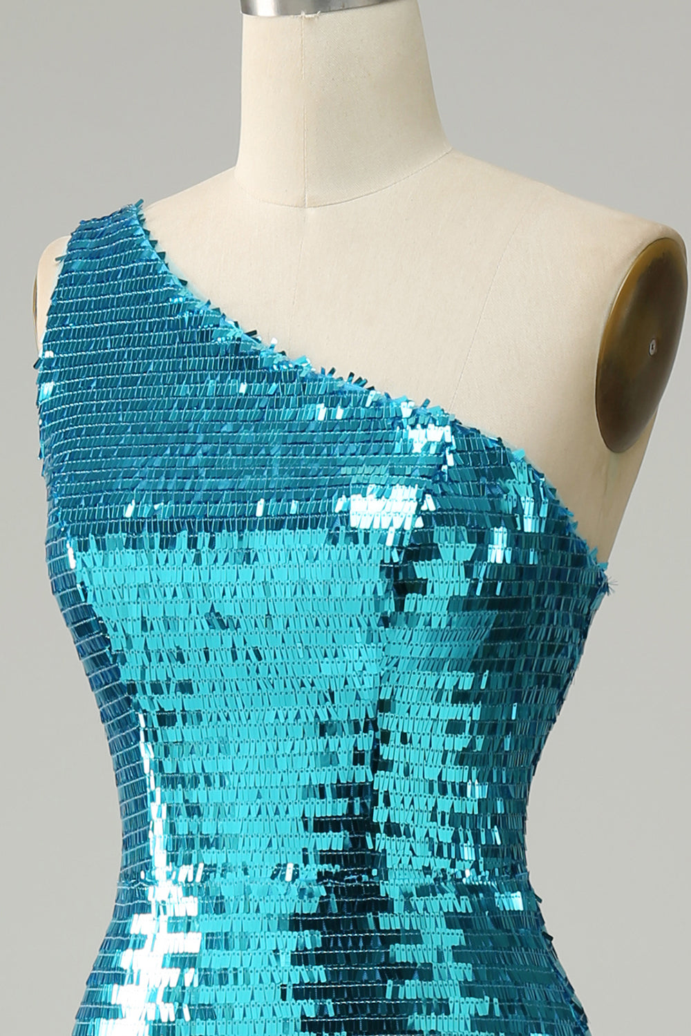 Glitzernde blaues Pailletten Eine schulter langes Ballkleid mit Schlitz
