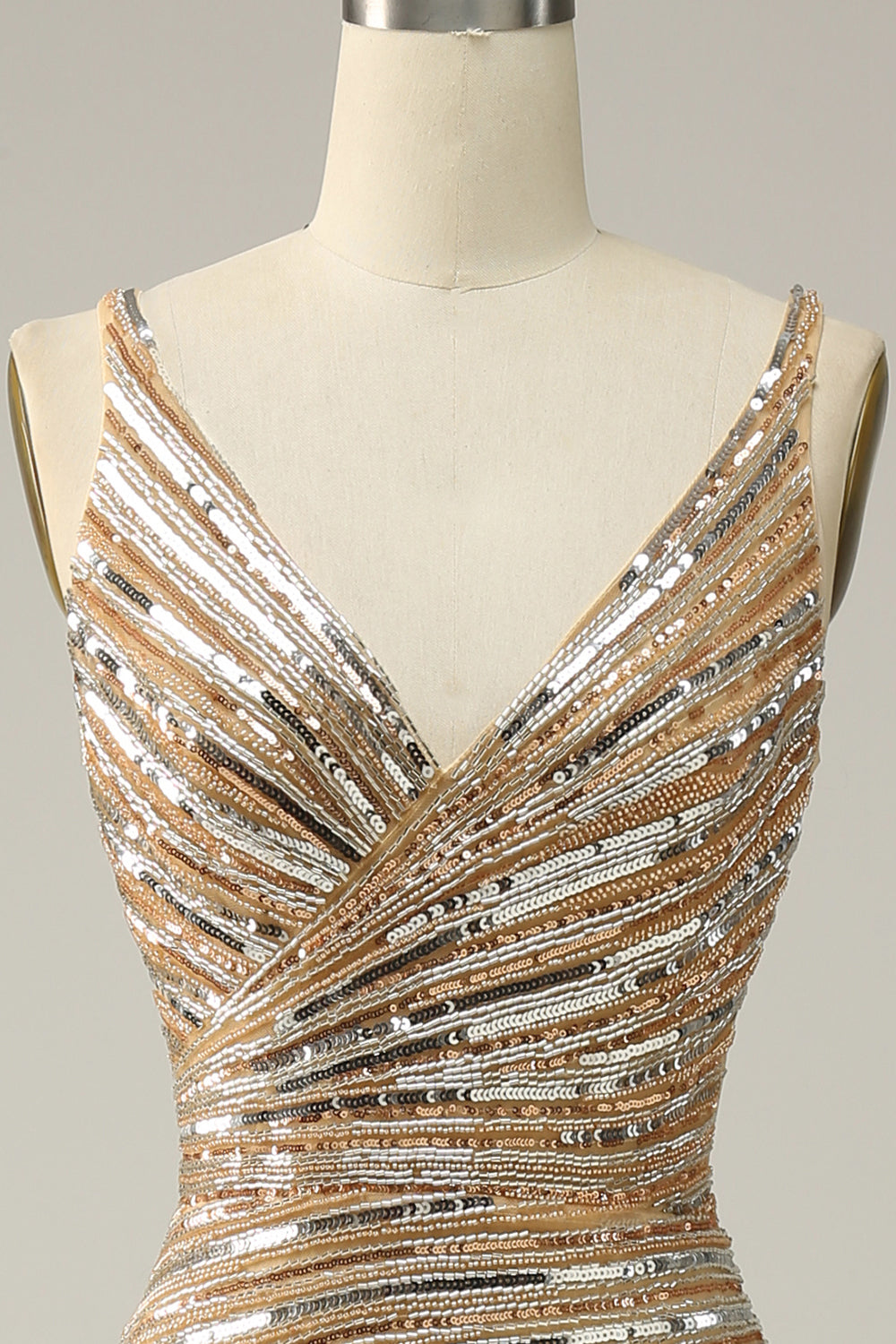 Scheide V Ausschnitt Goldene Pailletten Langes Ballkleid mit offenem Rücken