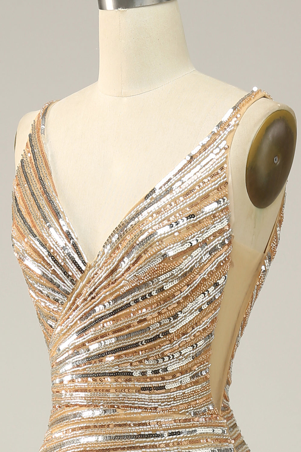 Scheide V Ausschnitt Goldene Pailletten Langes Ballkleid mit offenem Rücken