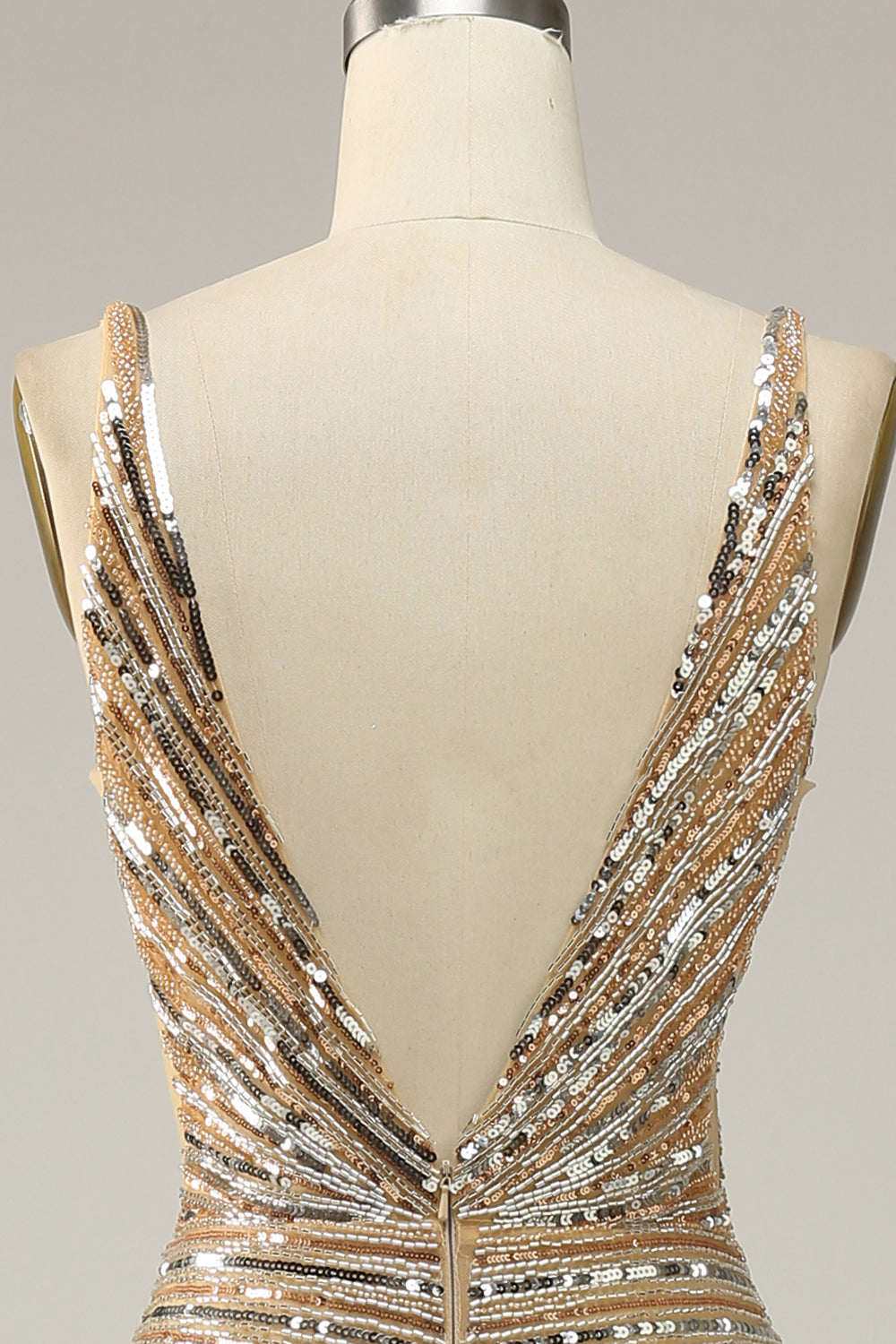 Scheide V Ausschnitt Goldene Pailletten Langes Ballkleid mit offenem Rücken