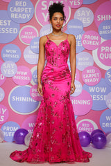Fuchsia Pailletten Drucken Meerjungfrau Ballkleid