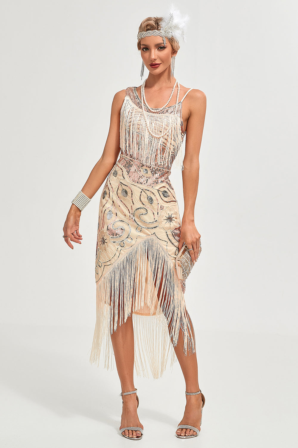 Schwarzes Spaghettiträger Gatsby Flapper Kleid mit Fransen