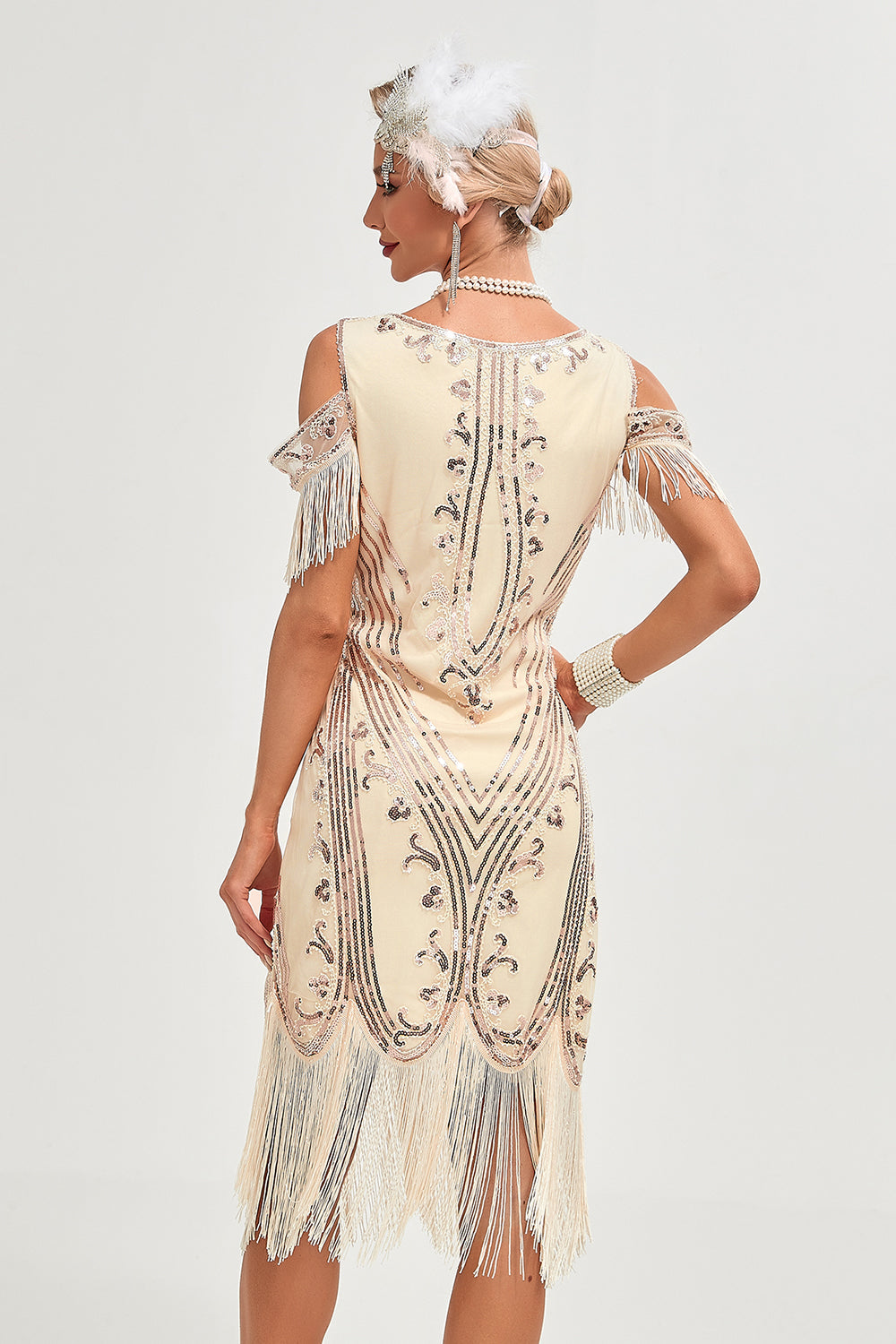 Schwarzes Gatsby Kleid mit Pailletten Fransen aus den 1920er Jahren