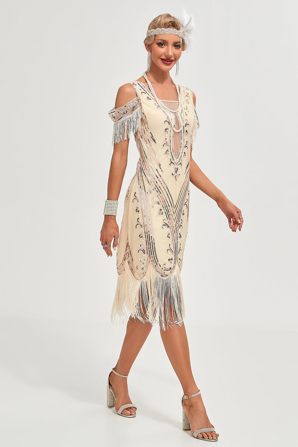 Schwarzes Gatsby Kleid mit Pailletten Fransen aus den 1920er Jahren