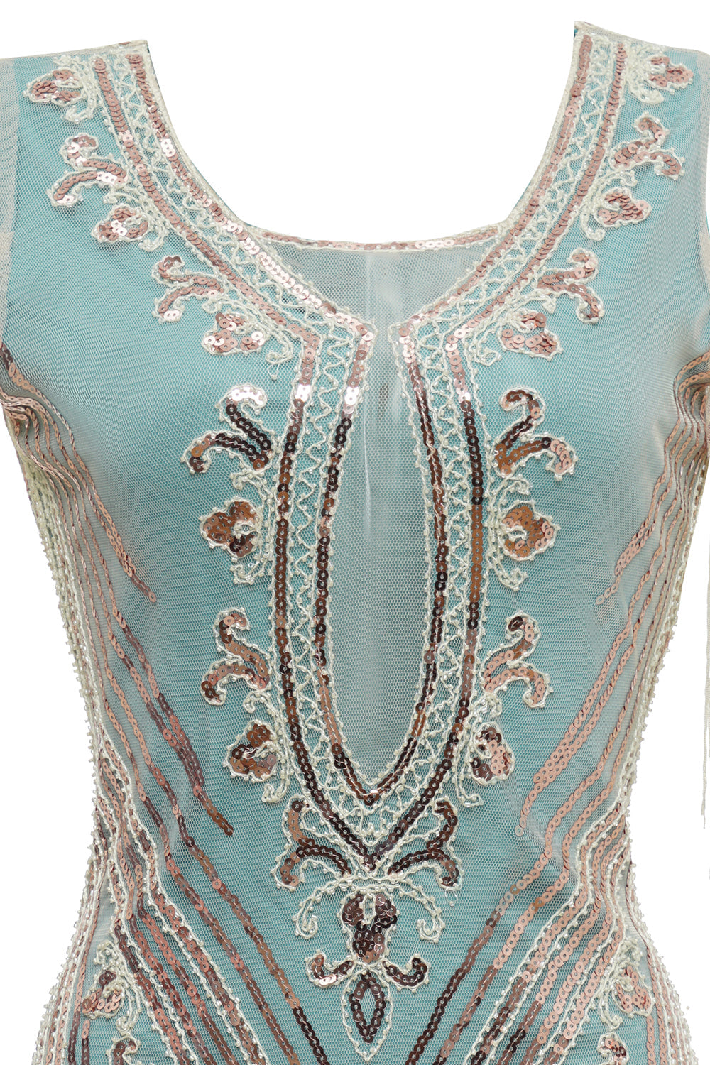 Grünes Schulterfreies Scheide Pailletten 20er Jahren Charleston Kleid mit Quasten