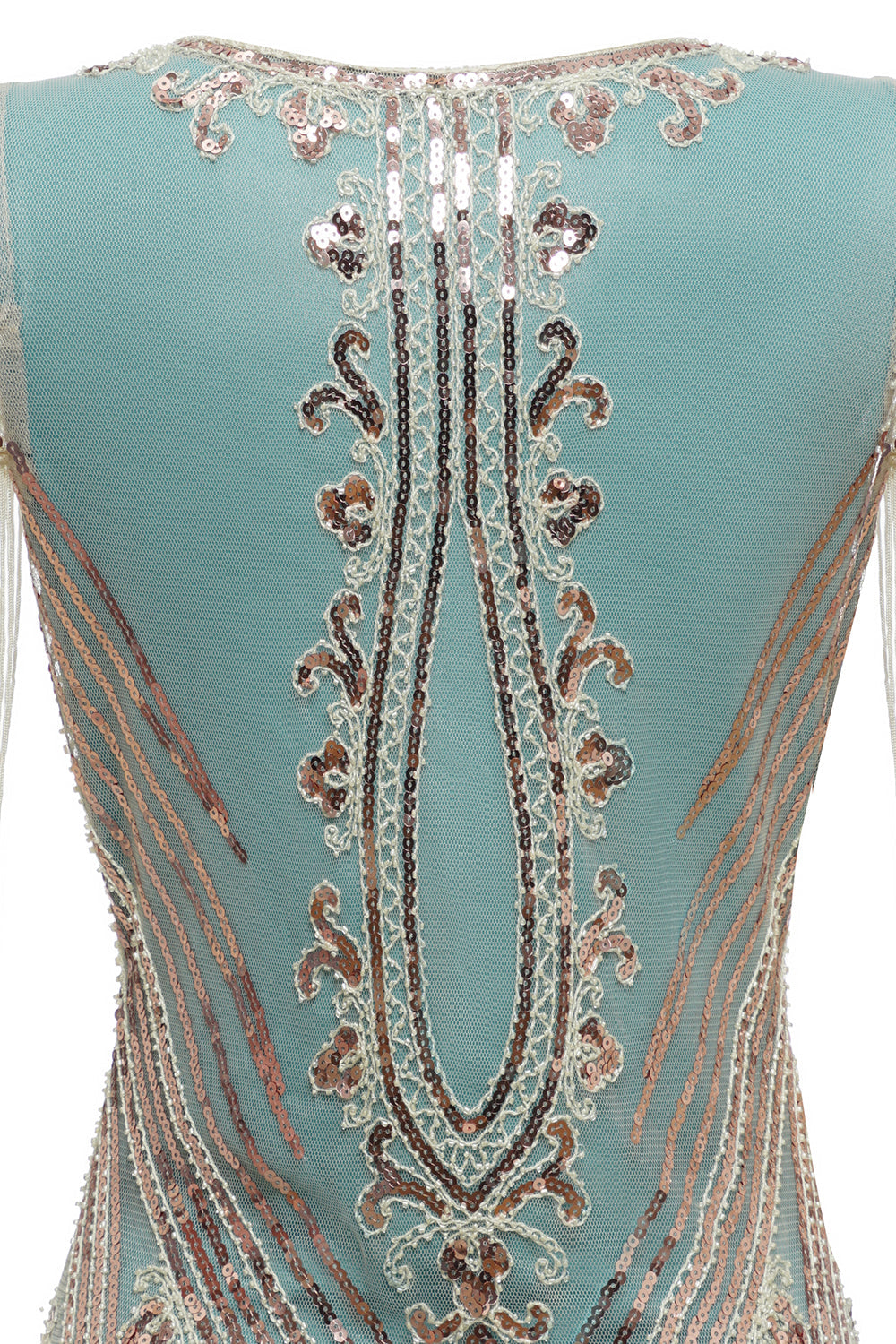 Grünes Schulterfreies Scheide Pailletten 20er Jahren Charleston Kleid mit Quasten
