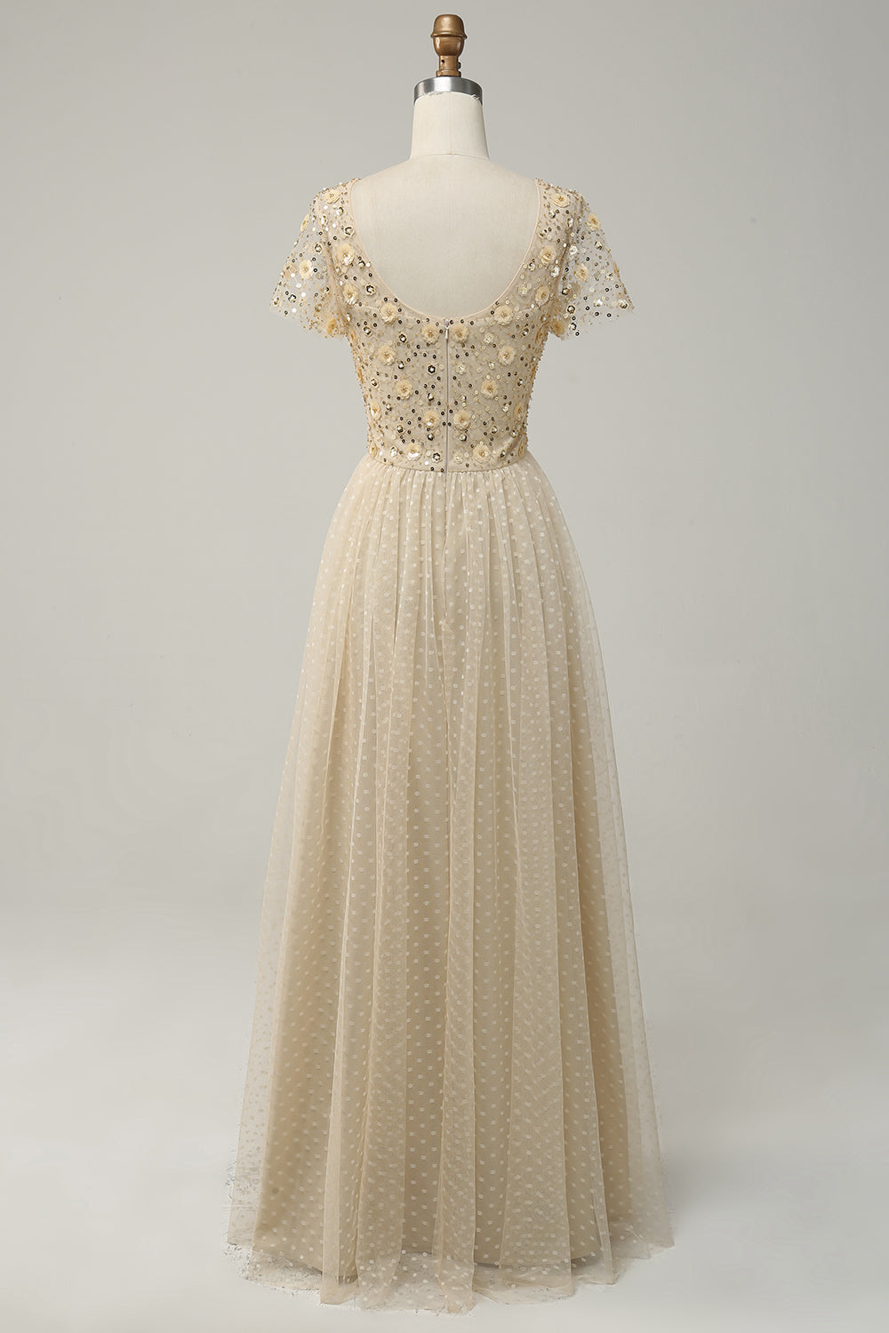 Apricot Tüll A Linie Pailletten Ballkleid mit Applikationen