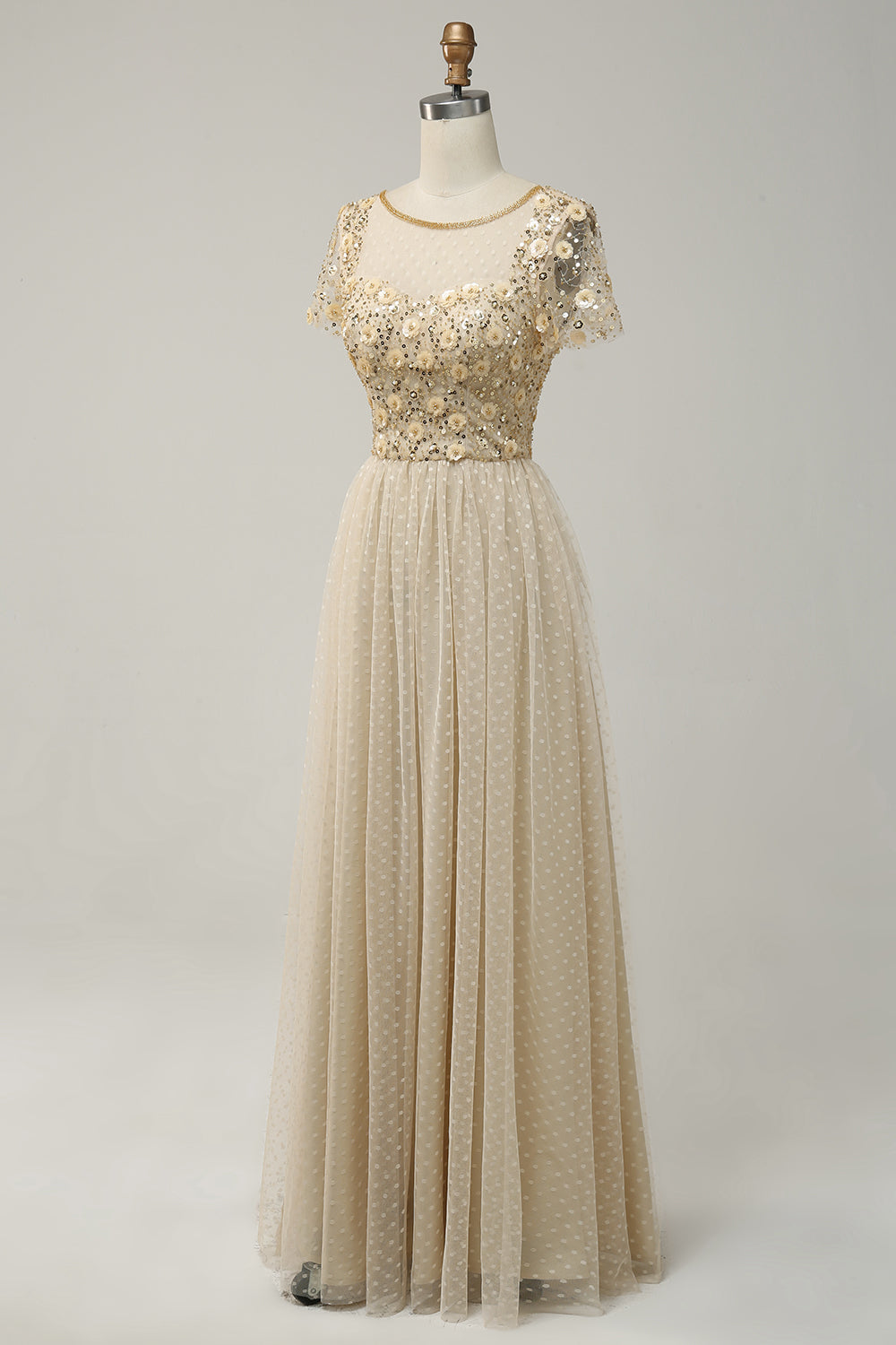 Apricot Tüll A Linie Pailletten Ballkleid mit Applikationen