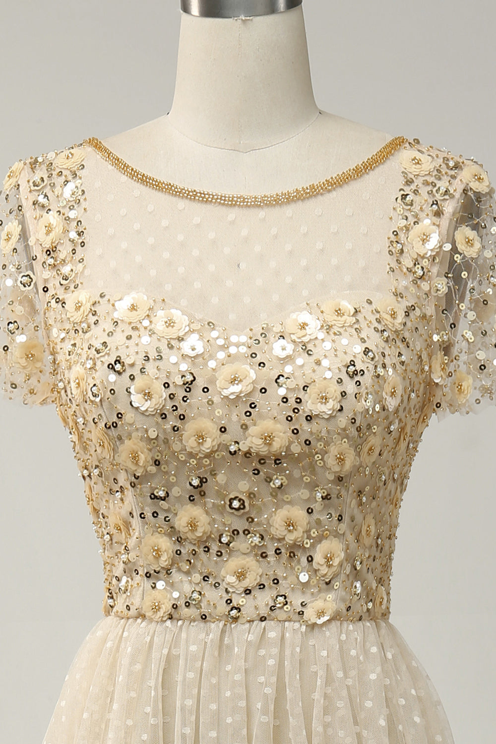 Apricot Tüll A Linie Pailletten Ballkleid mit Applikationen