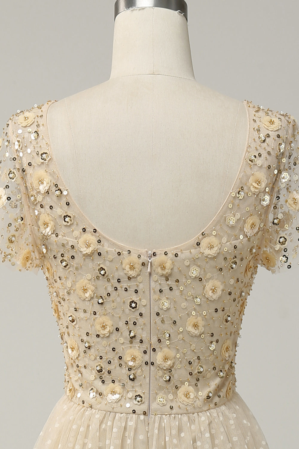 Apricot Tüll A Linie Pailletten Ballkleid mit Applikationen