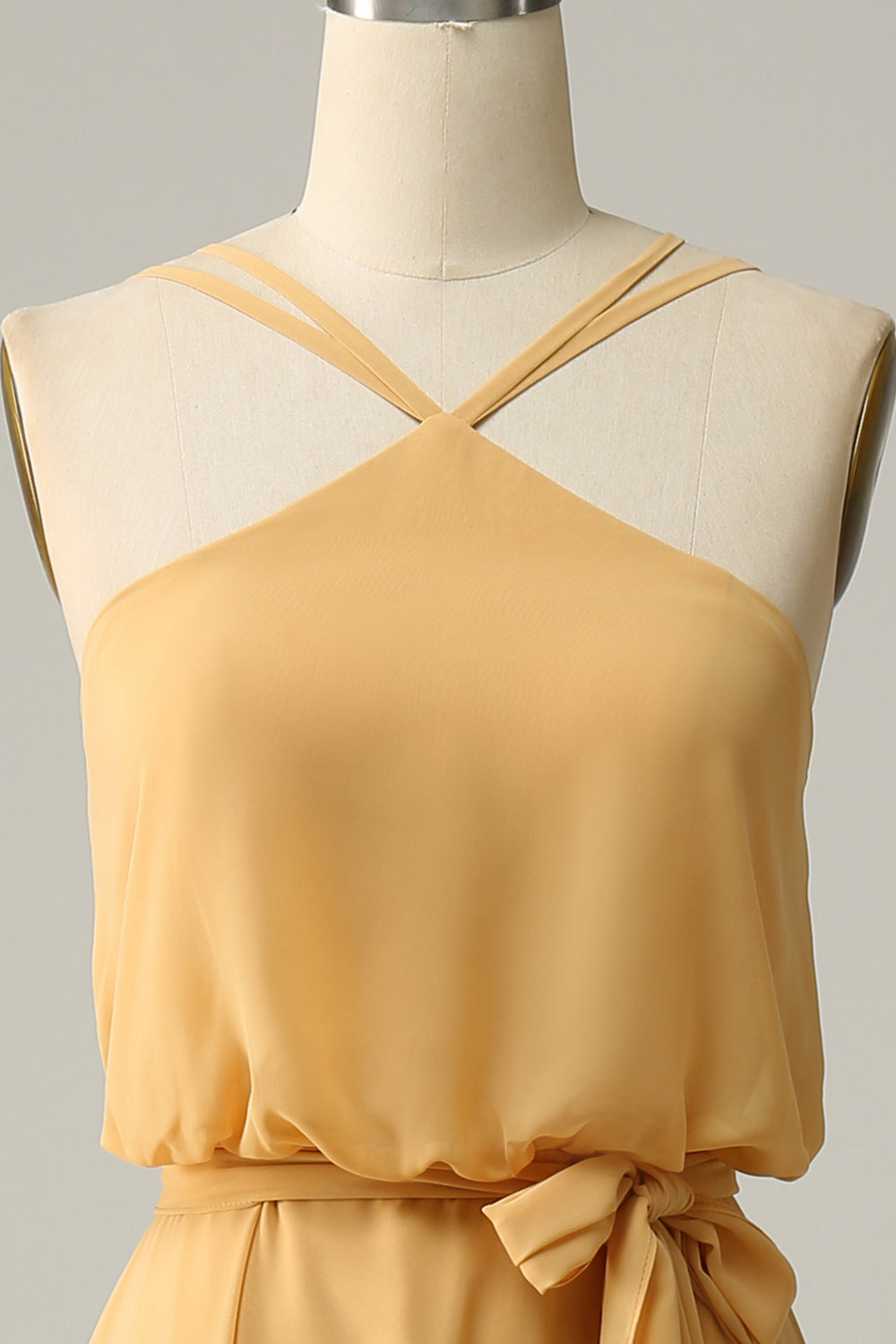 A Linie Neckholder Gelbes langes Brautjungfernkleid mit Schleife