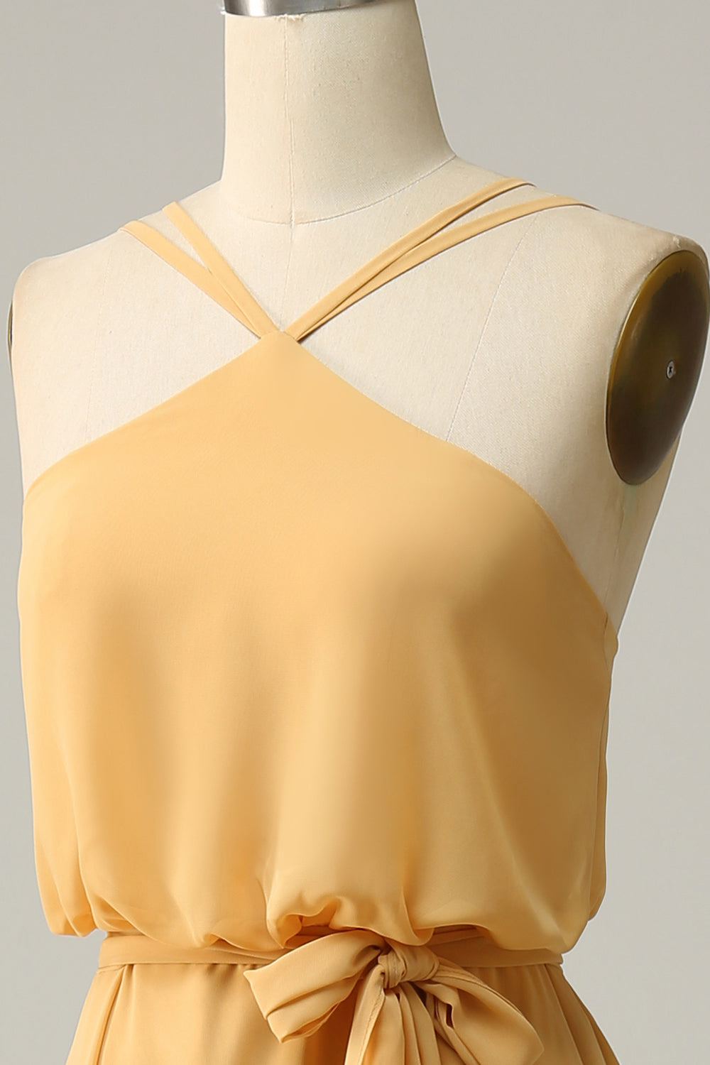 A Linie Neckholder Gelbes langes Brautjungfernkleid mit Schleife