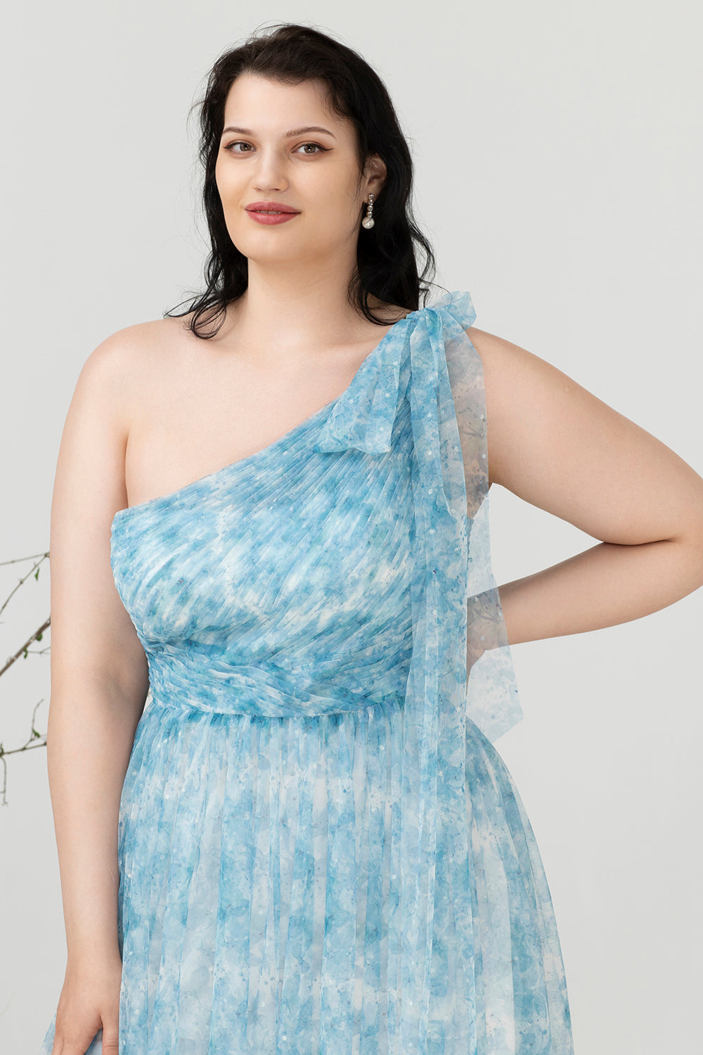Blaues Eine Schulter Übergröße Brautjungfernkleid
