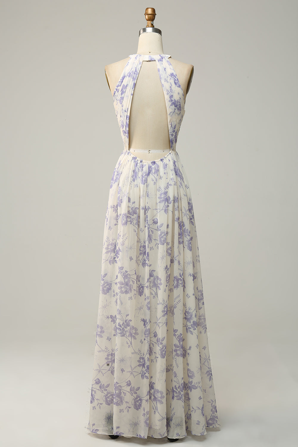 Blaues geblümtes Boho Chiffon Brautjungfernkleid