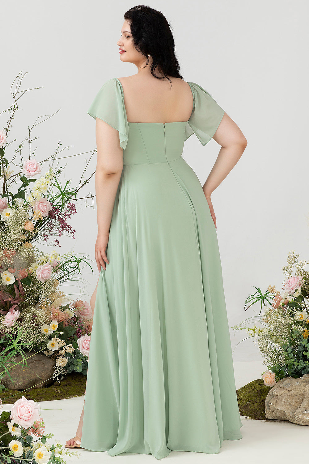 Schulterfreies Übergröße Brautjungfernkleid mit Schlitz