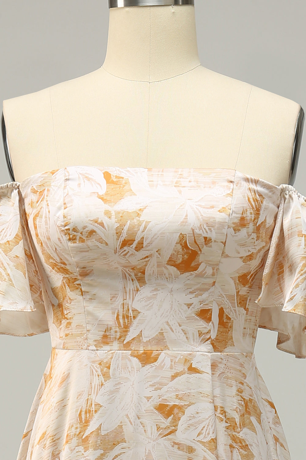 A-Linie Schulterfreies Gelbe Blume bedruckt Übergröße Brautjungfernkleid