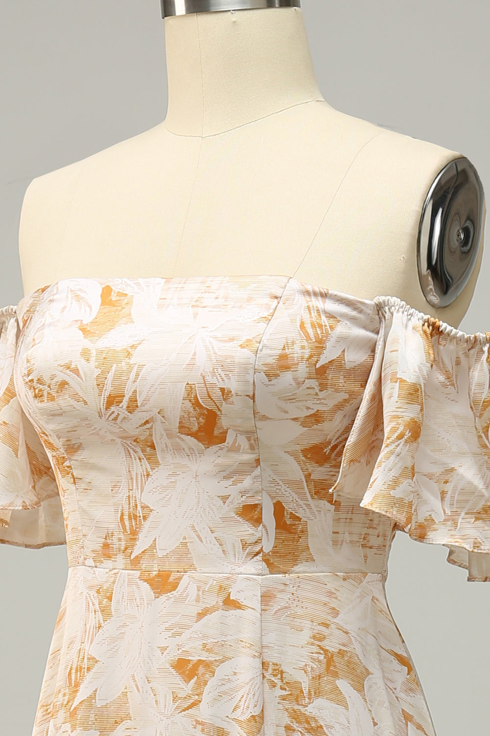 A-Linie Schulterfreies Gelbe Blume bedruckt Übergröße Brautjungfernkleid