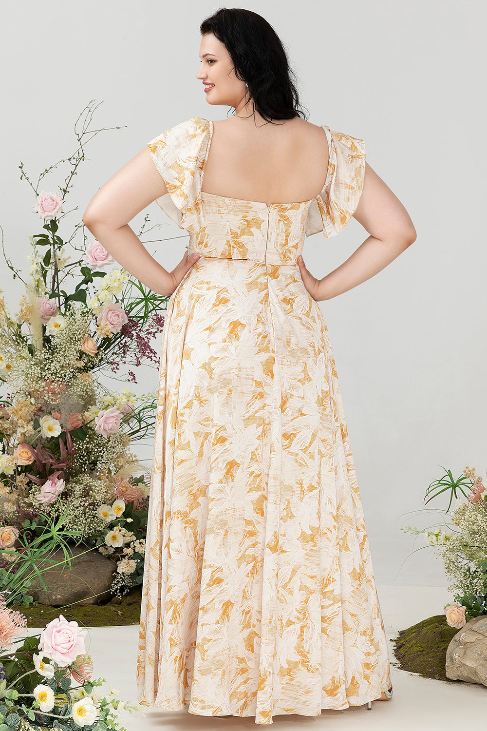 Schulterfreies Übergröße Brautjungfernkleid mit Schlitz