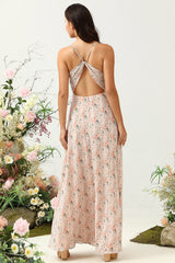 Blush Blumen Chiffon Langes Brautjungfernkleid mit Schlitz
