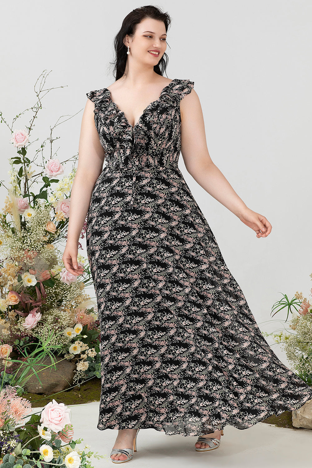 Blush Lila Blume Boho Chiffon Brautjungfernkleid