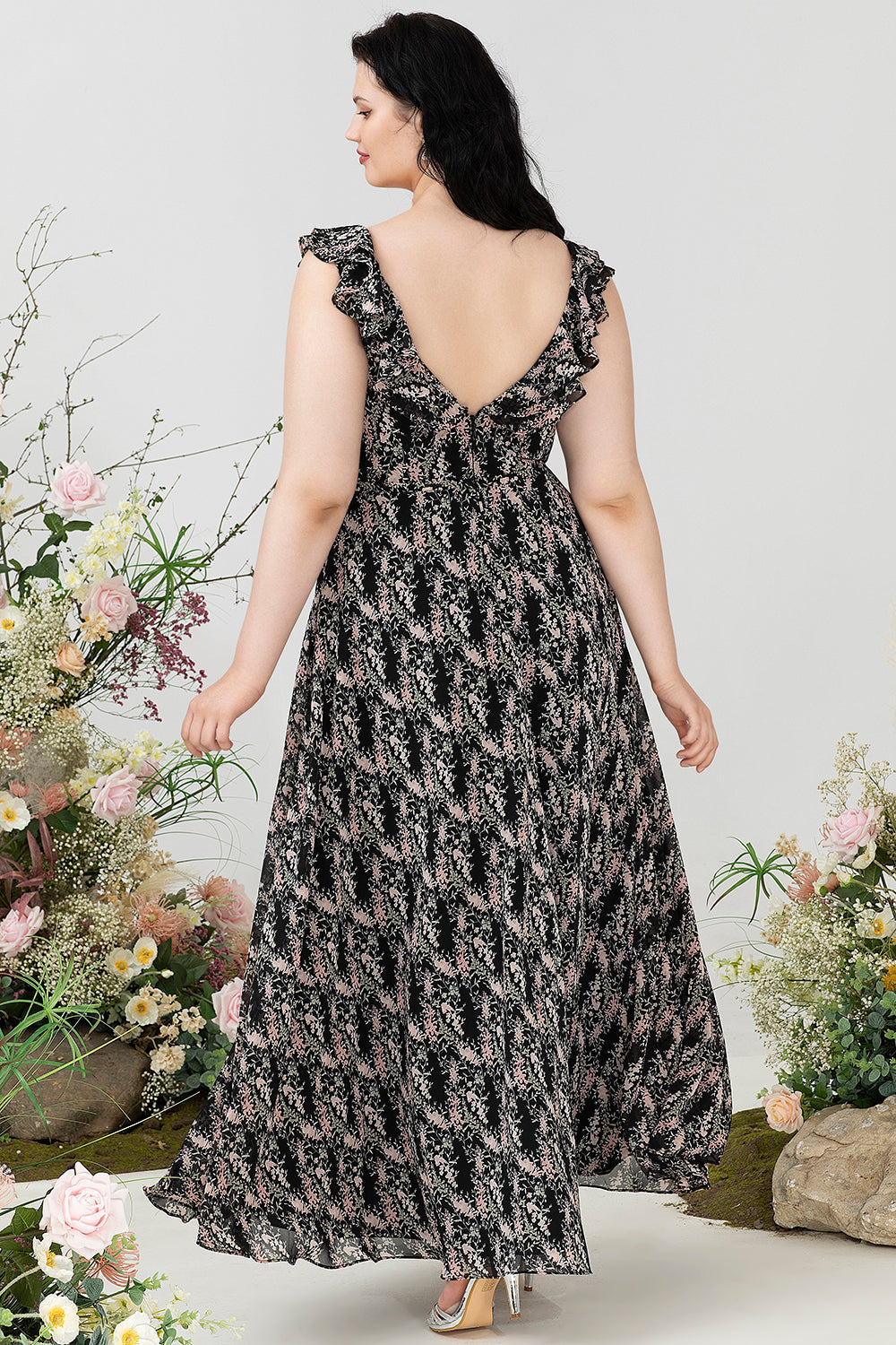 Blush Lila Blume Boho Chiffon Brautjungfernkleid