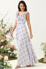 Blush Lila Blume Boho Chiffon Brautjungfernkleid