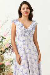 Blush Lila Blume Boho Chiffon Brautjungfernkleid