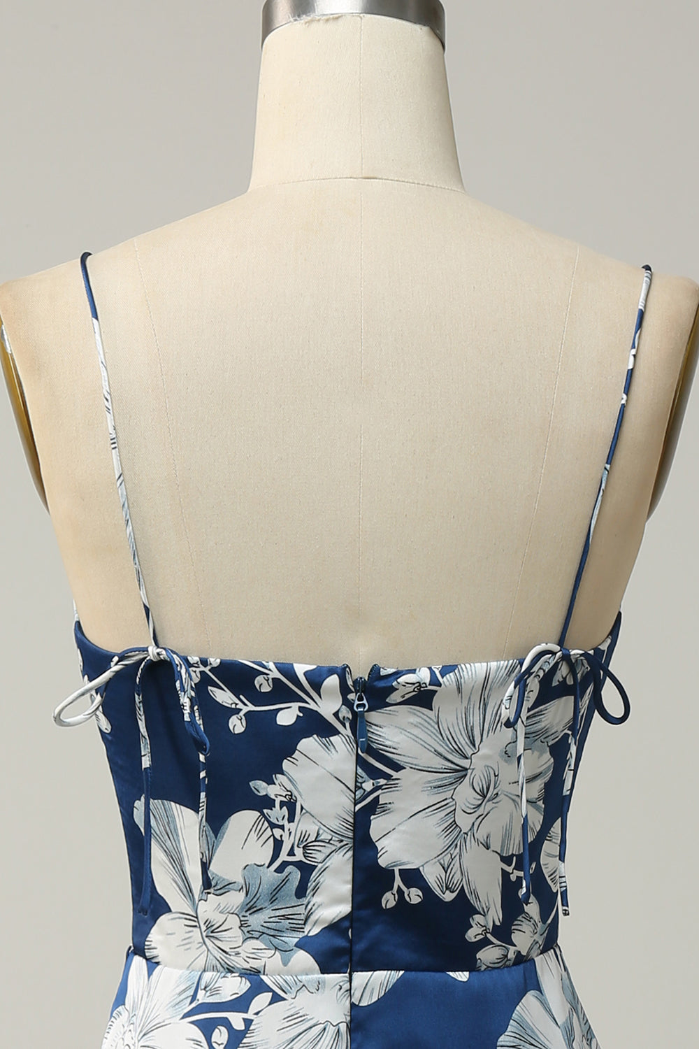 Teelänge Tintenblaues Brautjungfernkleid mit Blumenmuster