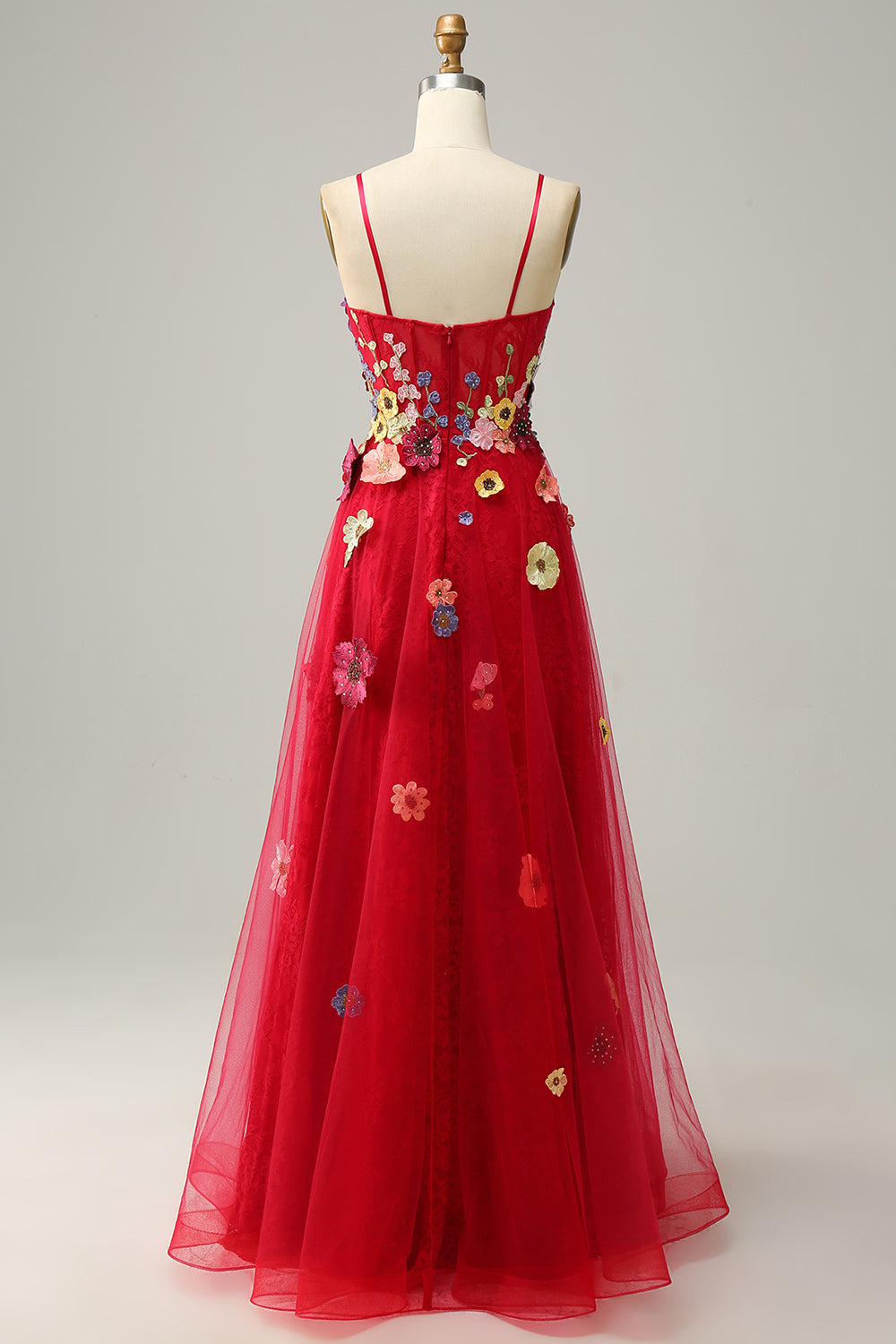 A Linie Spaghetti Träger Burgundy Langes Ballkleid mit Applikationen