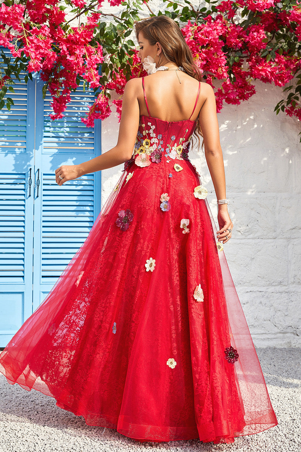 A Linie Spaghetti Träger Burgundy Langes Ballkleid mit Applikationen