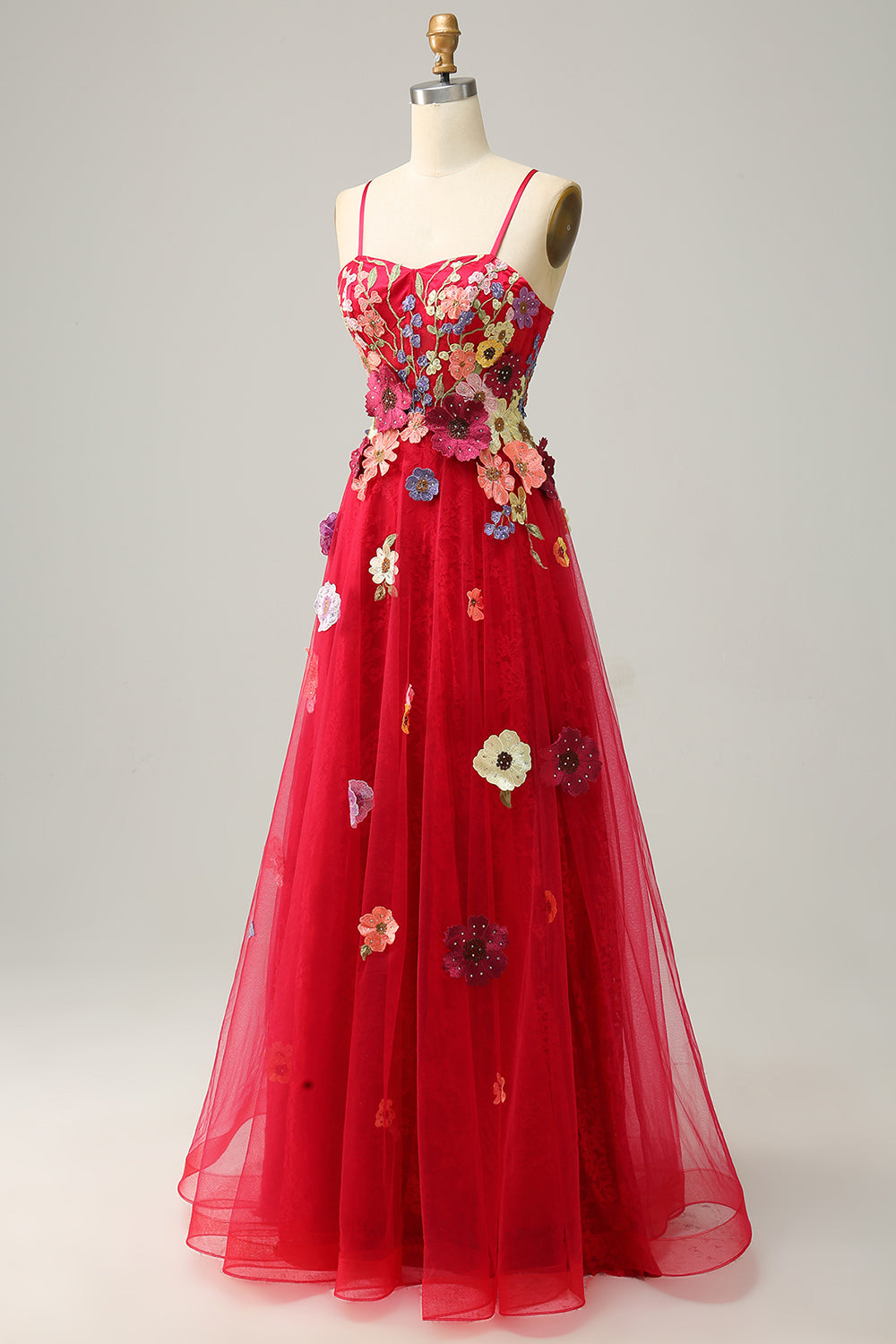 A Linie Spaghetti Träger Burgundy Langes Ballkleid mit Applikationen