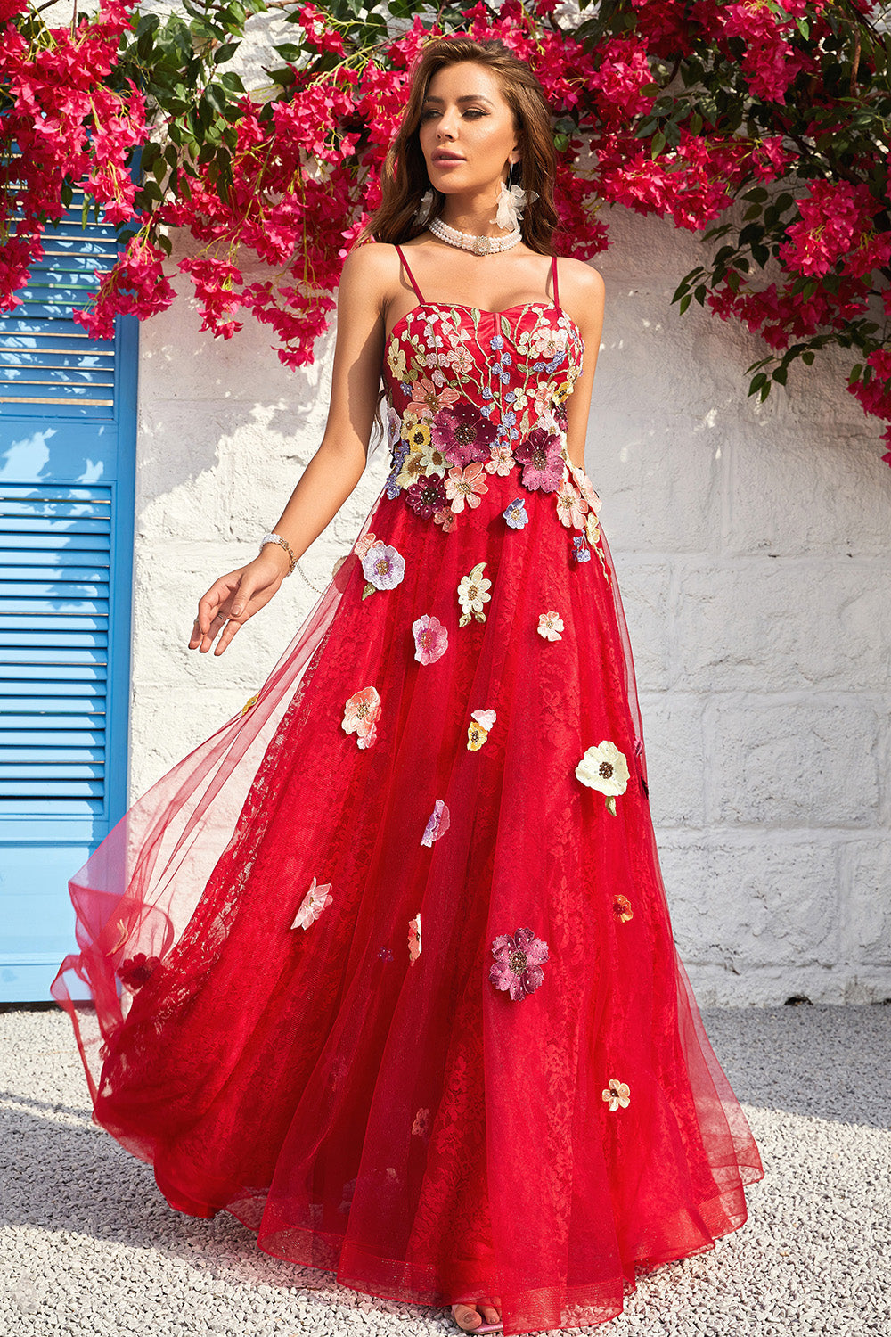 A Linie Spaghetti Träger Burgundy Langes Ballkleid mit Applikationen