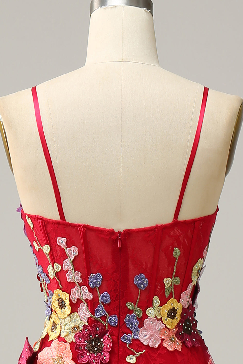 A Linie Spaghetti Träger Burgundy Langes Ballkleid mit Applikationen