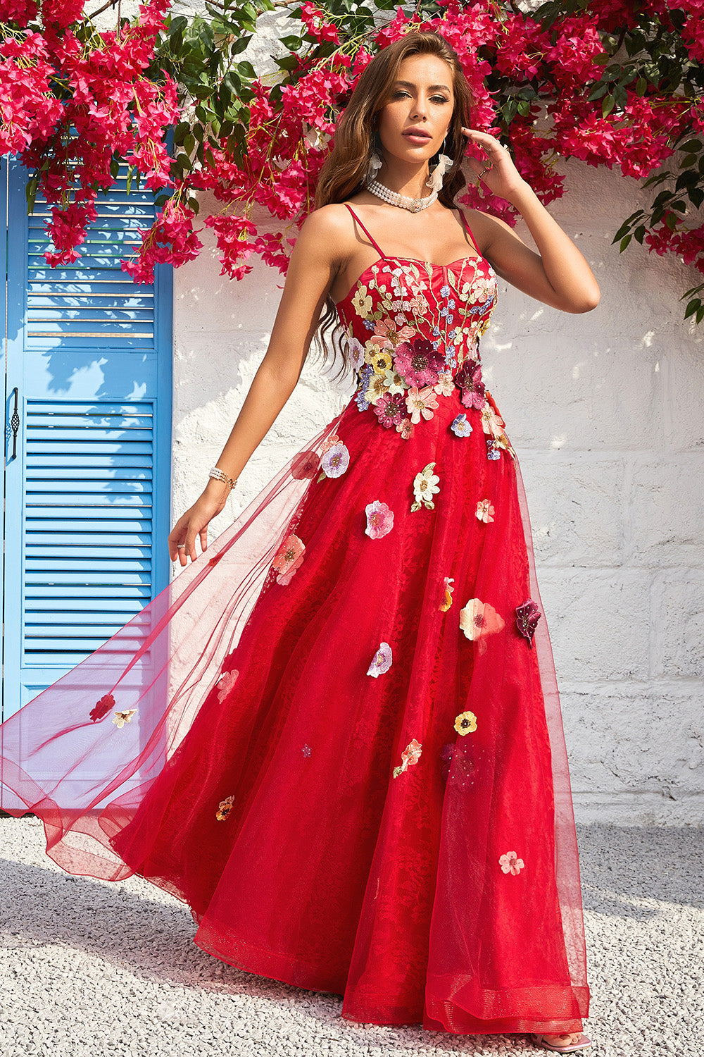 A Linie Spaghetti Träger Burgundy Langes Ballkleid mit Applikationen