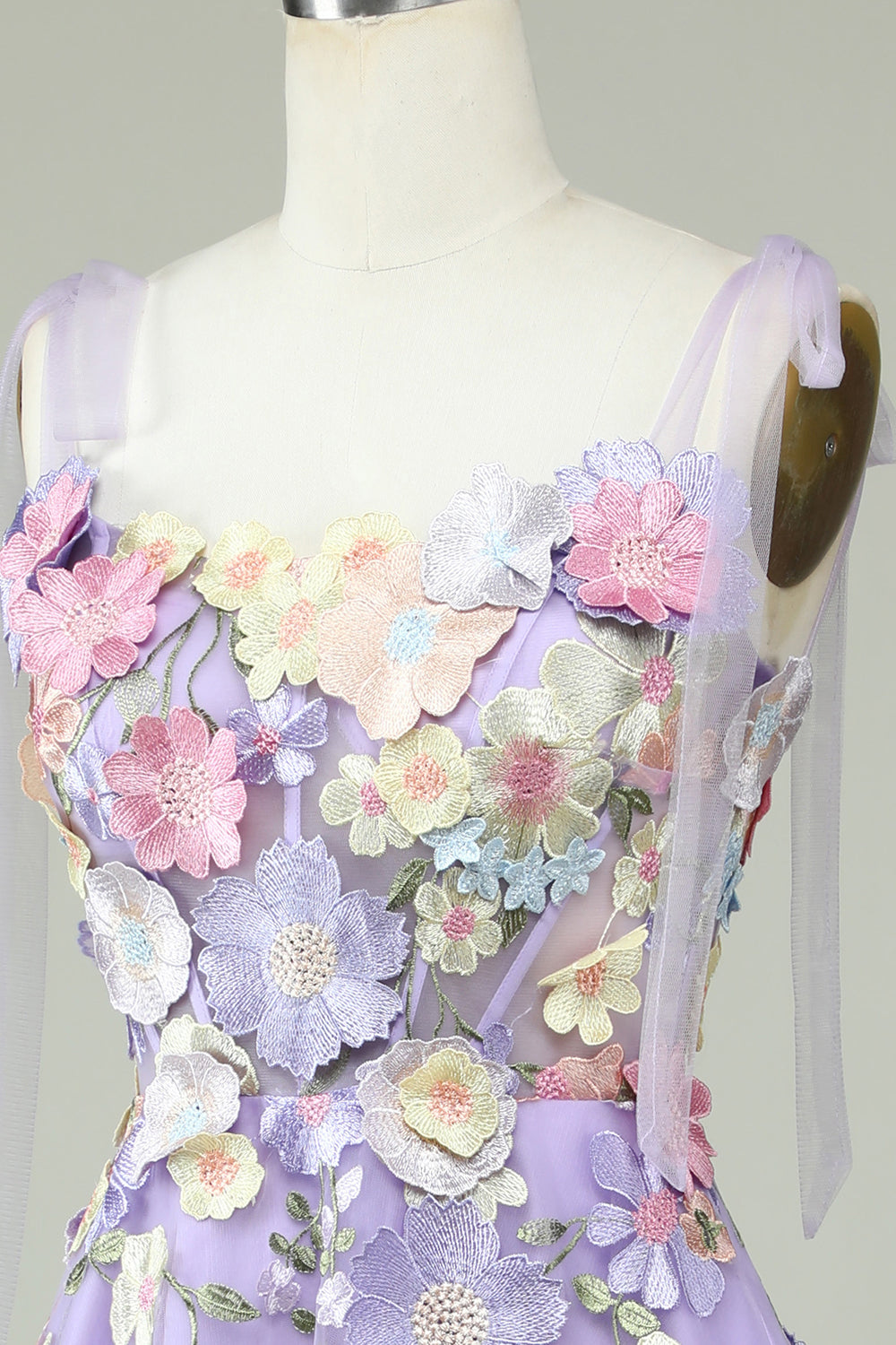 A Linie Spaghettiträger Blauer Tee Länges Ballkleid mit 3D-Blumen