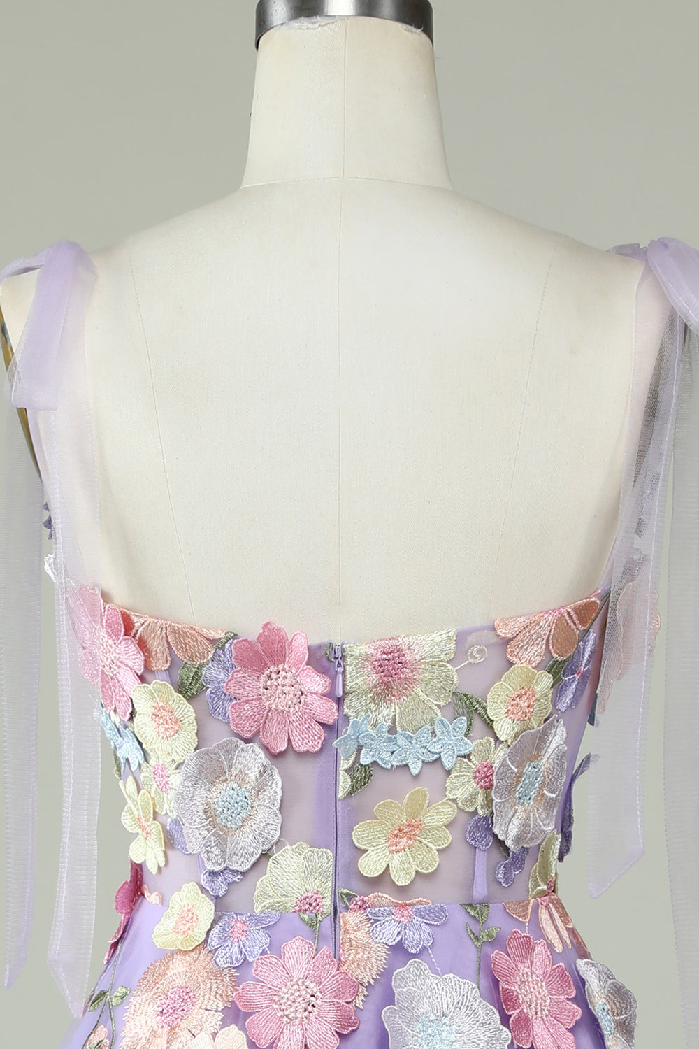 A Linie Spaghetti-Träger Lila Tee Länge Abschlussballkleid mit 3D-Blumen