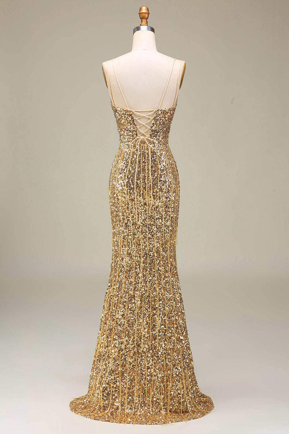 Funkelnd Mermaid Goldenes langes Ballkleid mit Schlitz