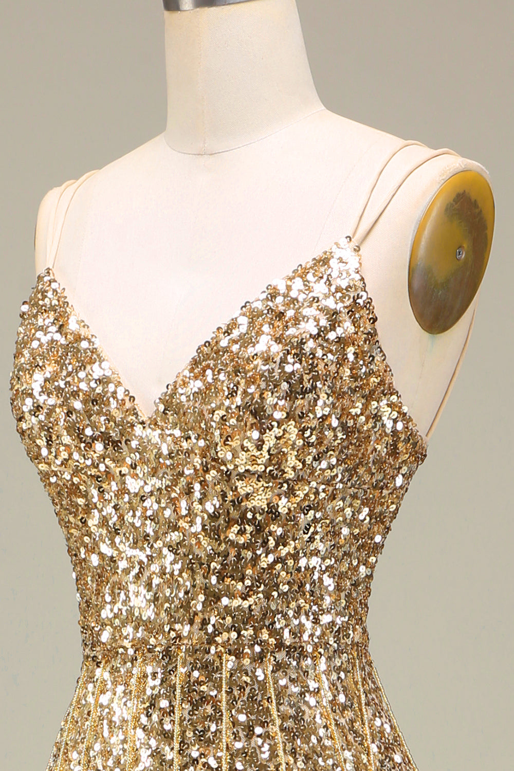 Funkelnd Mermaid Goldenes langes Ballkleid mit Schlitz