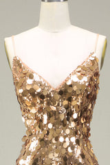 Glitzerndes goldenes Meerjungfrauen Pailletten Ballkleid mit Schlitz