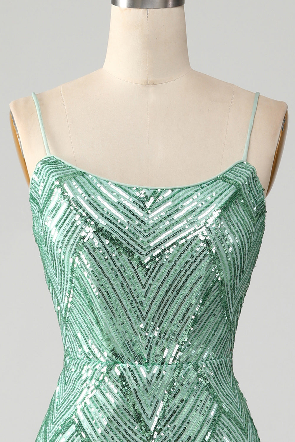 Glitzerndes Langes grünes Pailletten Kleid mit Schnürrücken Meerjungfrau Ballkleid mit Schlitz