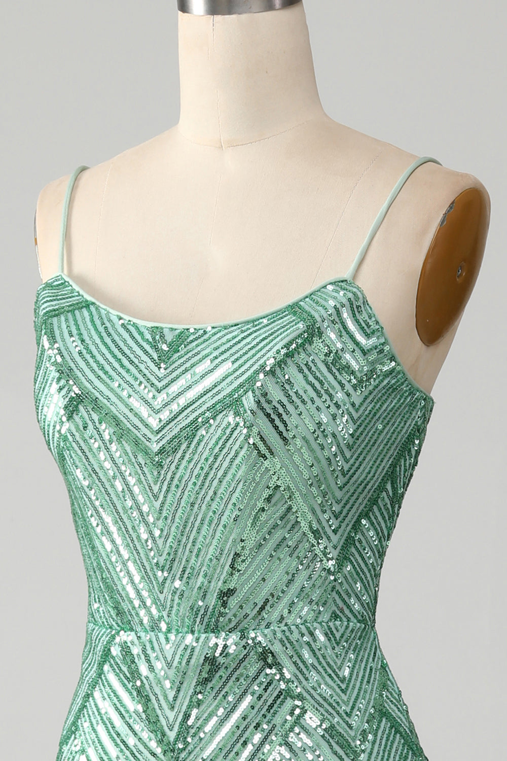 Glitzerndes Langes grünes Pailletten Kleid mit Schnürrücken Meerjungfrau Ballkleid mit Schlitz