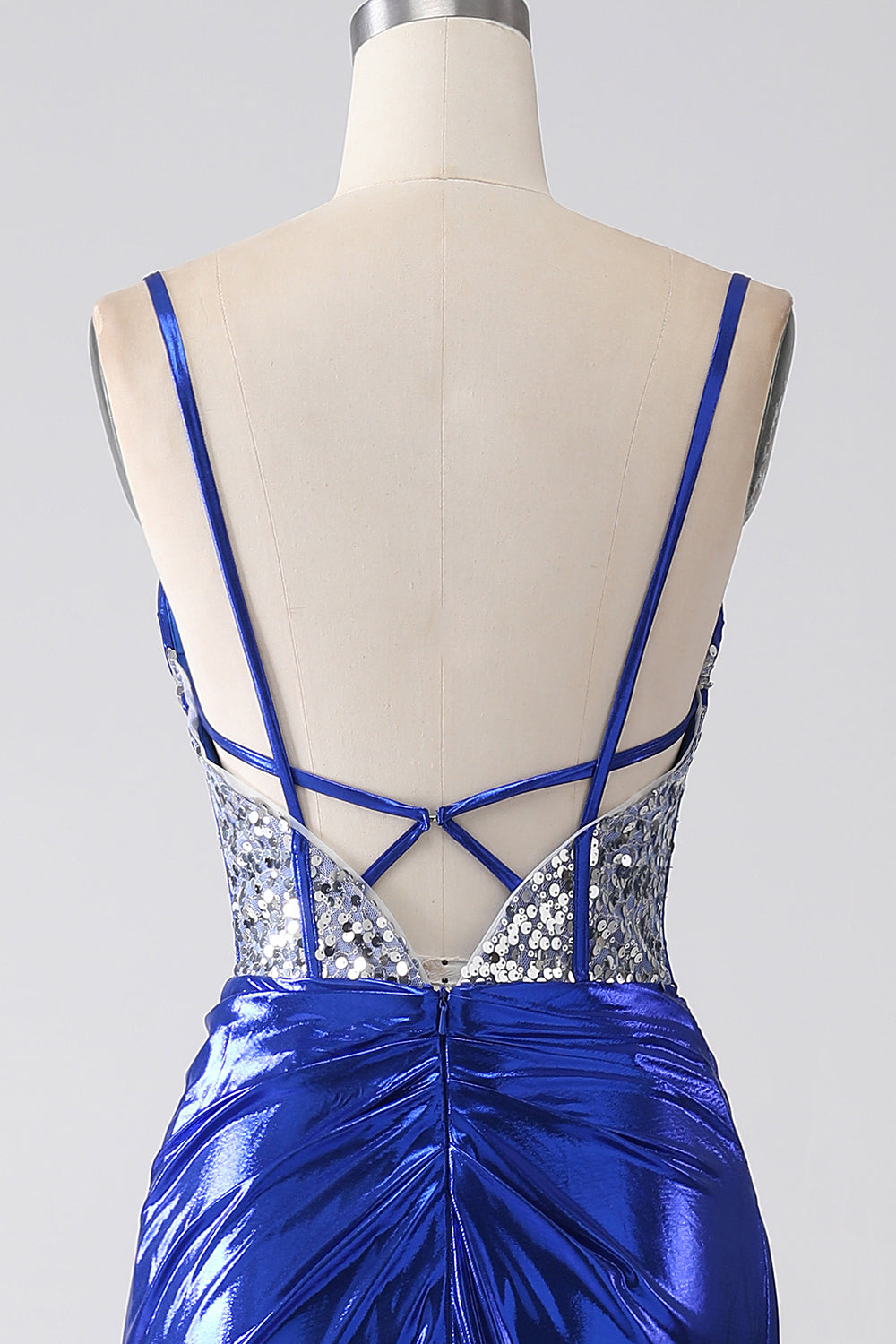 Königsblaues Meerjungfrauen glitzerndes Pailletten Korsett Ballkleid mit Schlitz