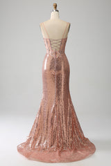 Golden Meerjungfrauen Perlen Ballkleid mit Rüschen und Schlitz