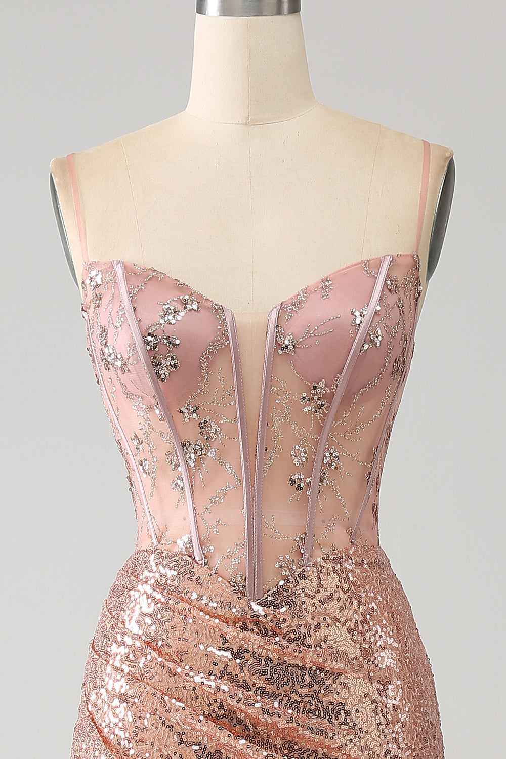 Golden Meerjungfrauen Perlen Ballkleid mit Rüschen und Schlitz