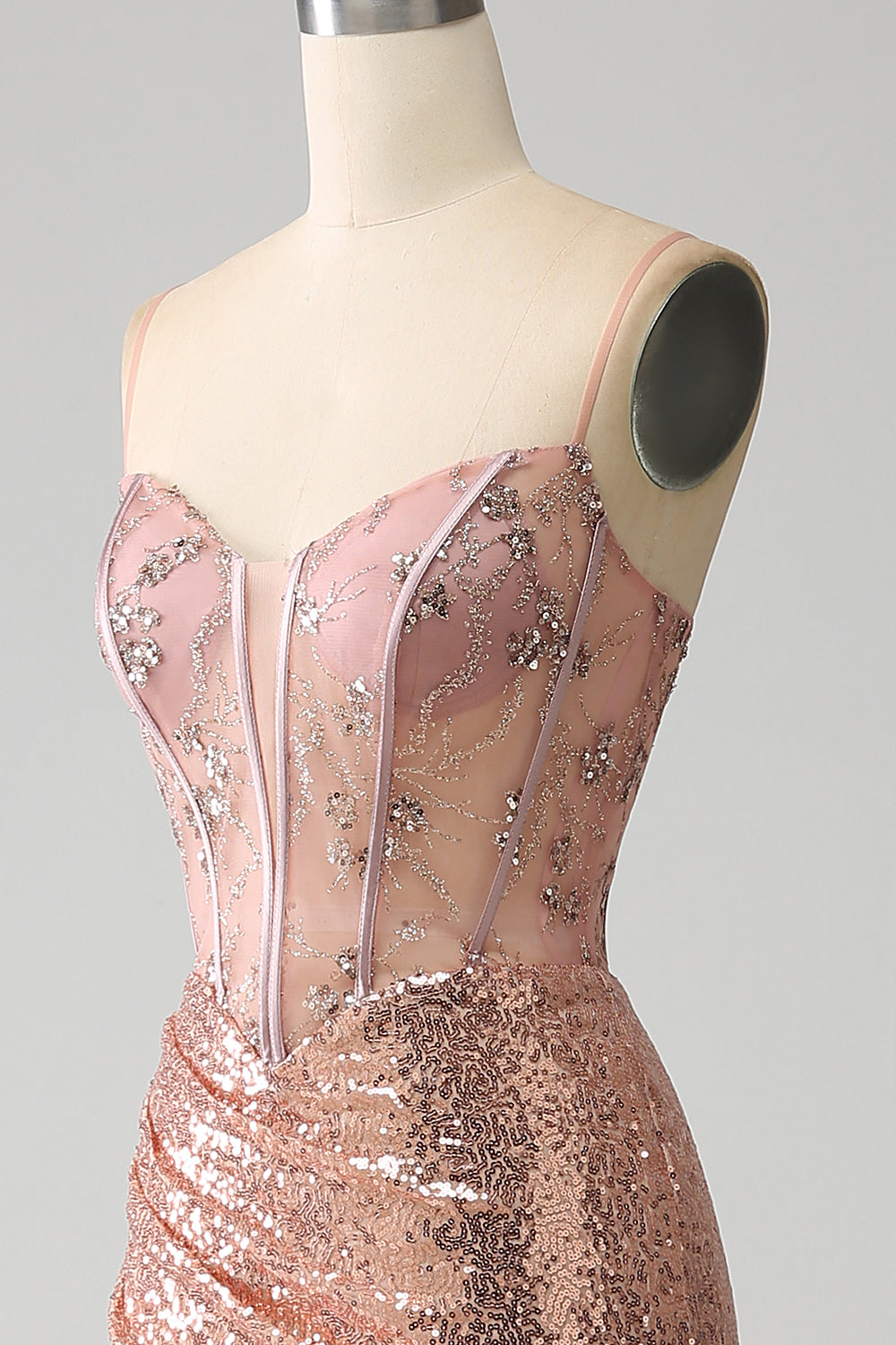 Golden Meerjungfrauen Perlen Ballkleid mit Rüschen und Schlitz