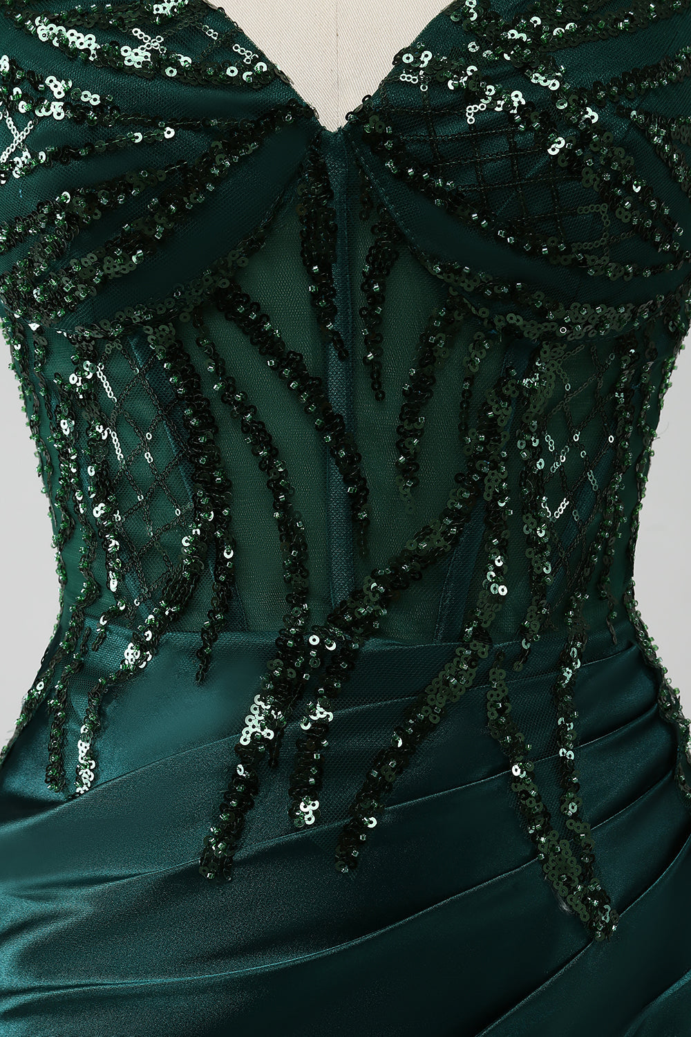 Glitzerndes Dunkelgrünes Meerjungfrauen Pailletten Korsett Ballkleid mit Schlitz