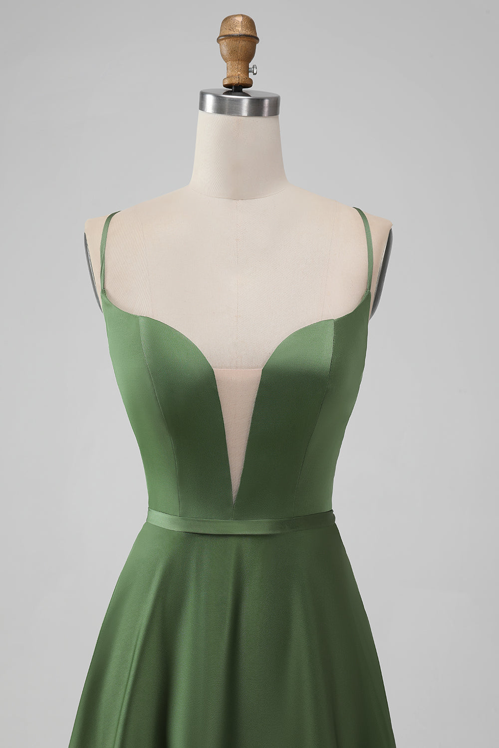 A-Linie Grünes langes Brautjungfernkleid aus Satin mit V-Ausschnitt