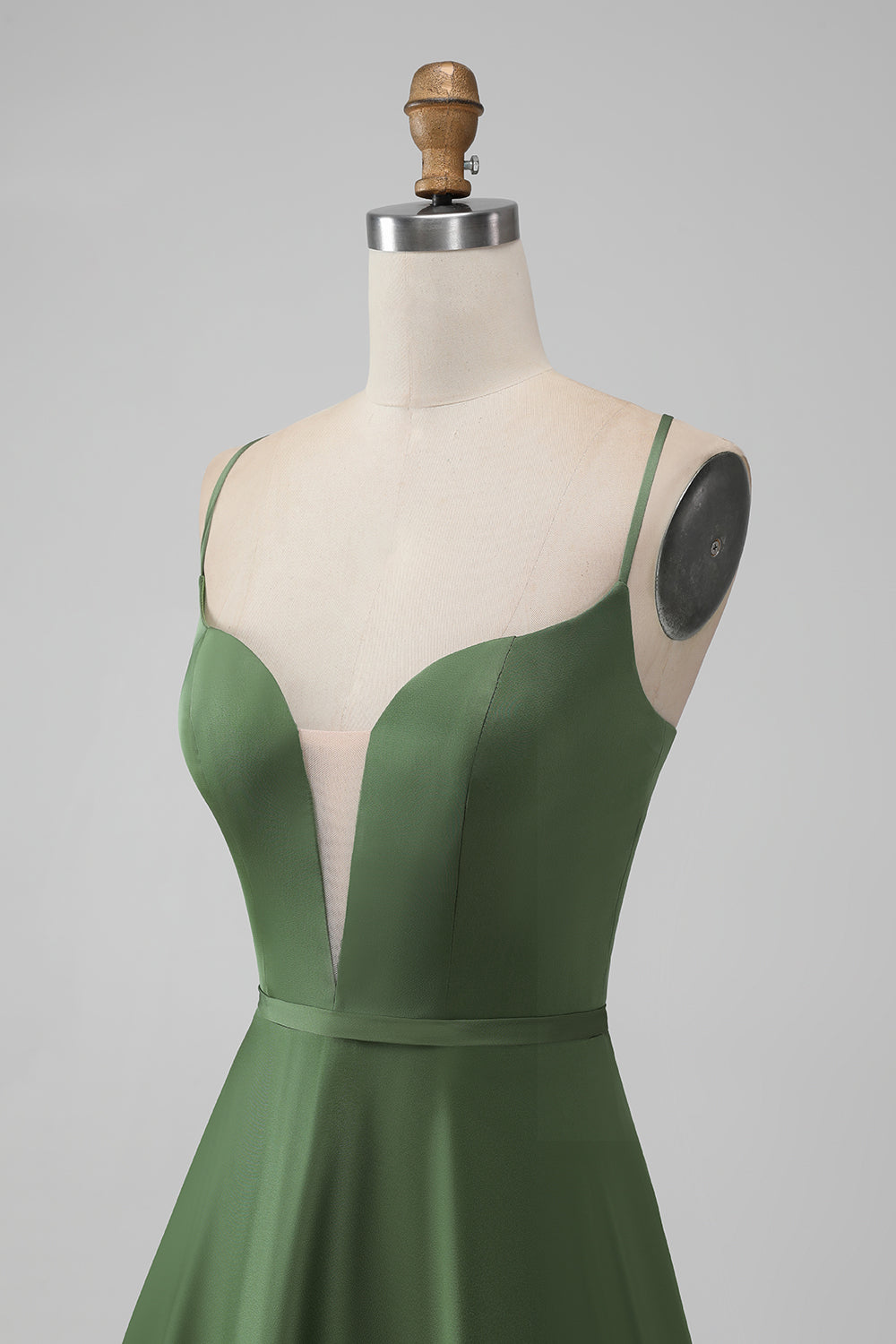 A-Linie Grünes langes Brautjungfernkleid aus Satin mit V-Ausschnitt