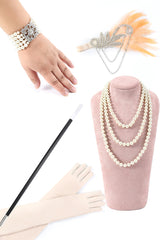 Funkelnd Blush Asymmetrisches Paillettenkleid mit Fransen aus den 1920er Jahren und Accessoires